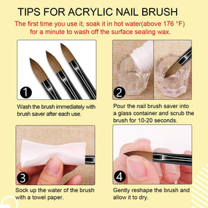 Saviland 3PCS Acrylic Nail Brushes Set - Nail Art Brushes for Acrylic  Powder Application Nail Extension(Size 8/10/14 ) 